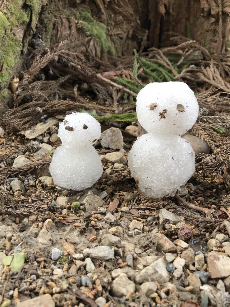 残雪で作った雪だるま